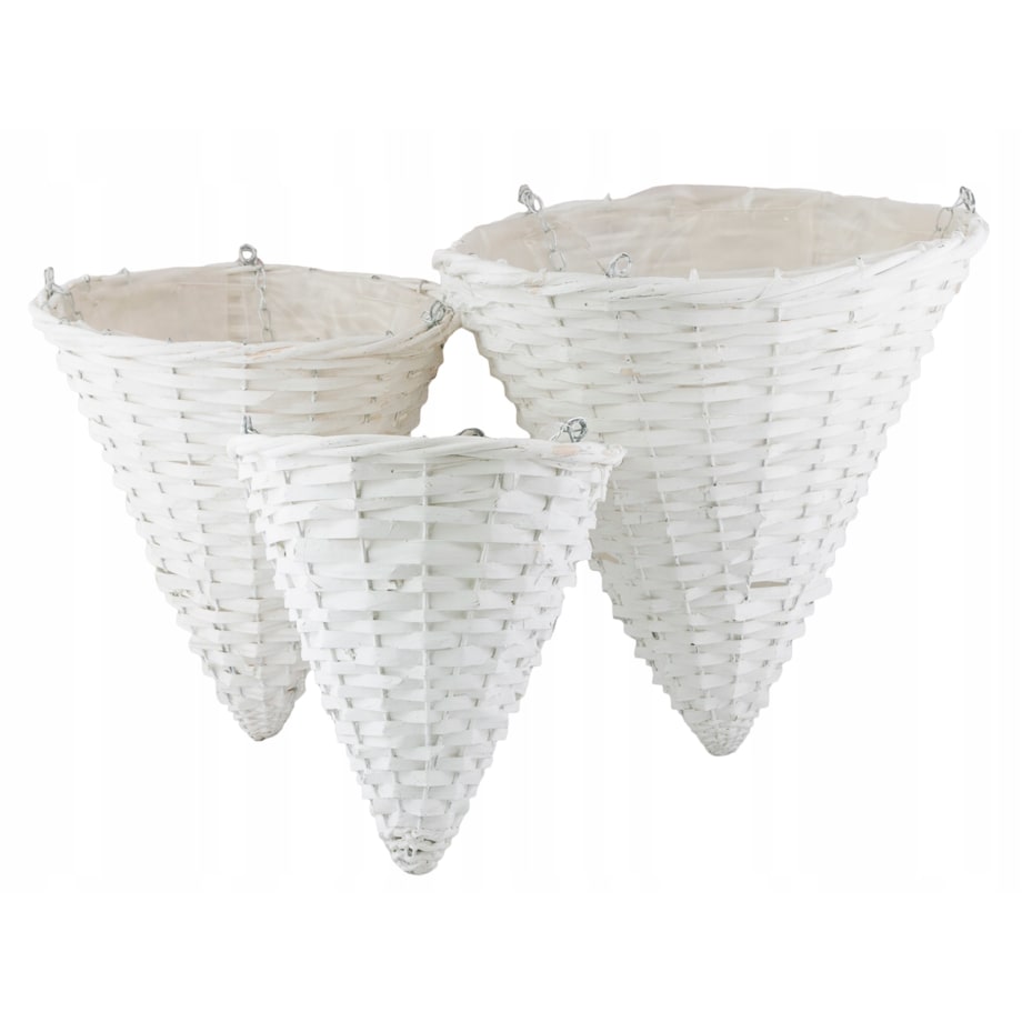 3 szt. KWIETNIK wiszący STOŻEK drewniany biały