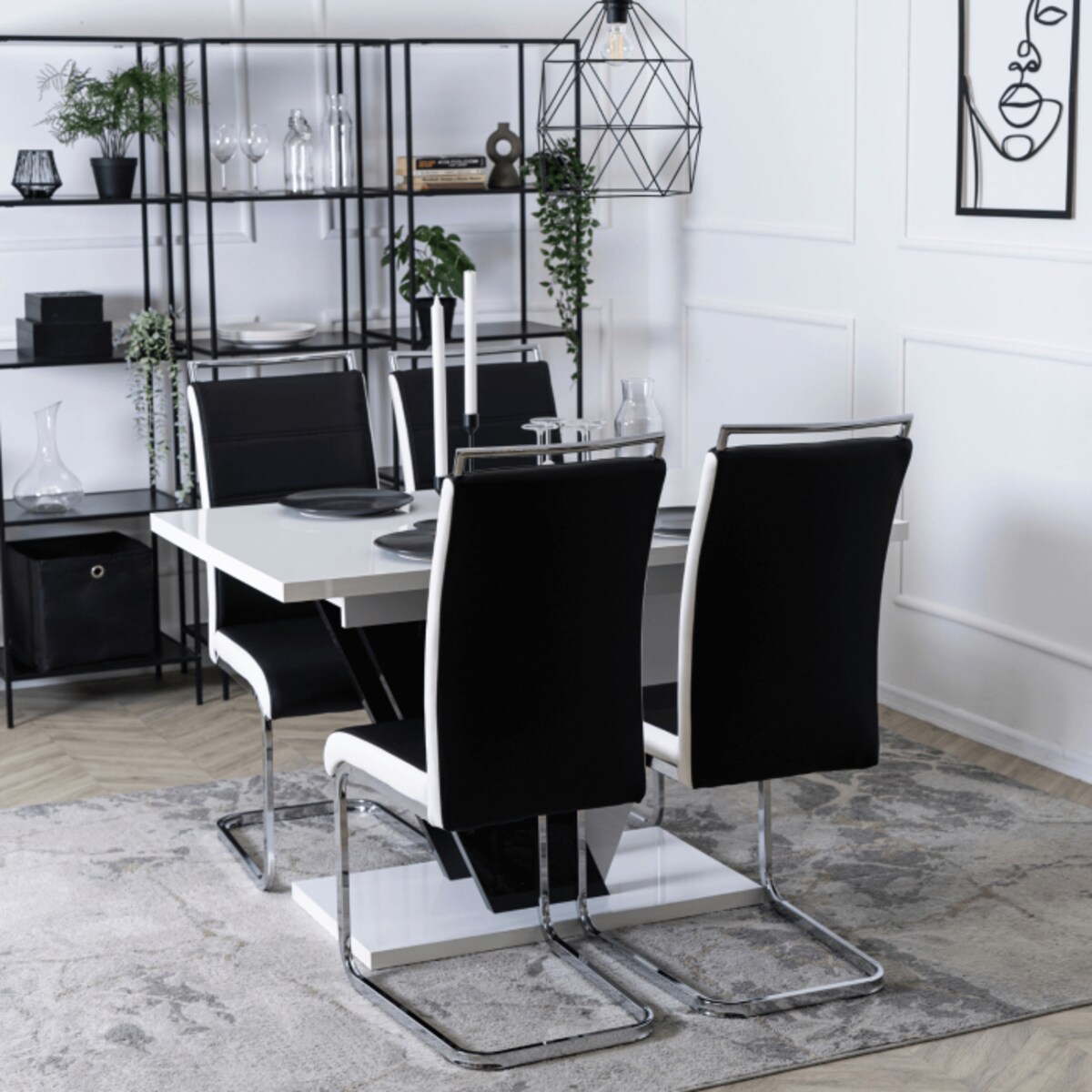 Krzesło Tapicerowane Do Jadalni Czarno-Białe Na Płozach LOCA