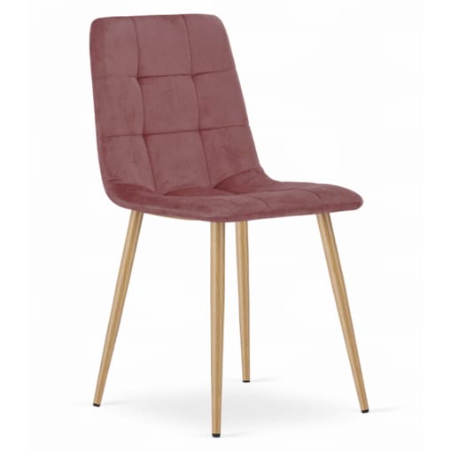 Krzesło Do Jadalni Kuchni Salonu Kara - Różowy Aksamit / Nogi Kolor Drewna