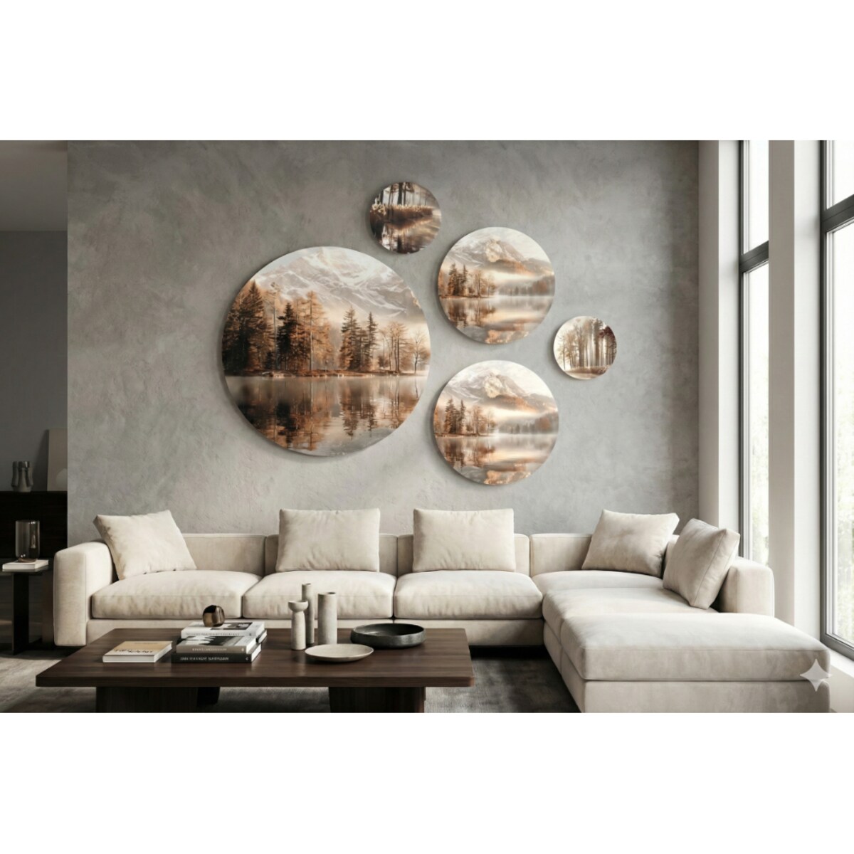 Obrazy Okrągłe na ścianę Beżowy Zestaw Boho do sypialni pokoju salonu