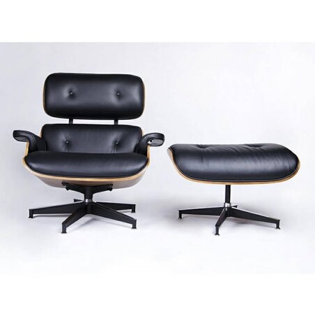 Skórzany fotel z podnóżkiem Lounge KH1501100107 King Home drewno metal czarny brąz