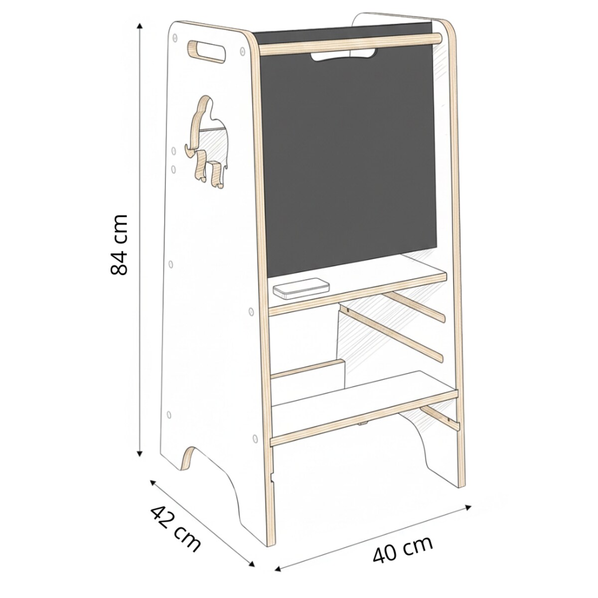 Pomocnik kuchenny solidny dla dzieci biały helper z tablicą regulowany MDF drewno Verk.design