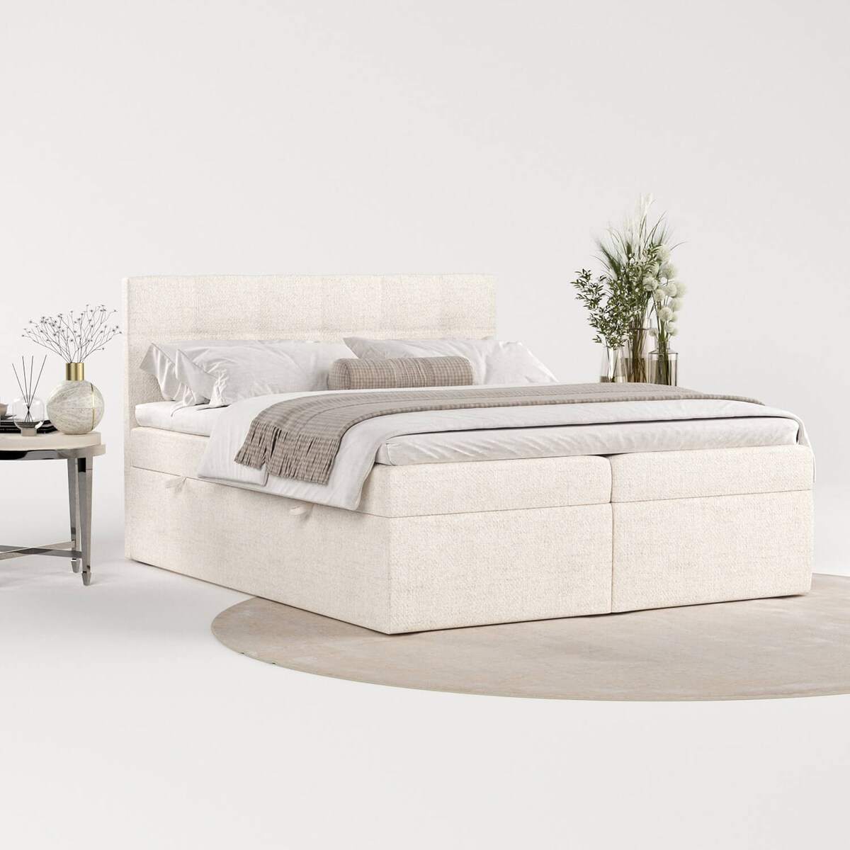 Łóżko tapicerowane LEAN 180x200 z pojemnikiem, Kremowy, tkanina Neve 02