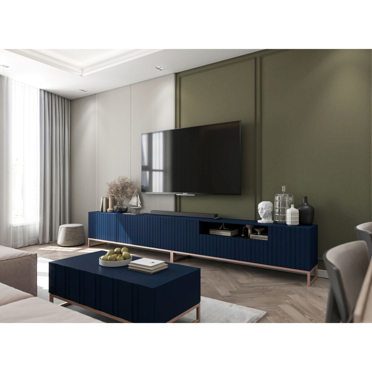 Nowoczesna Szafka RTV Glamour Komoda RTV Glamour Granatowy Mat 150 cm