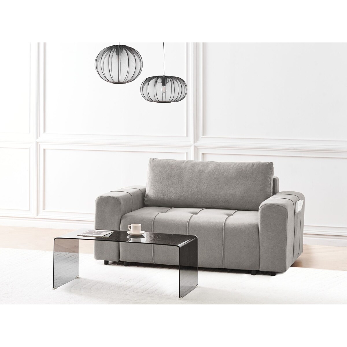 Sofa 2-osobowa rozkładana z pojemnikiem jasnoszara INNVIK