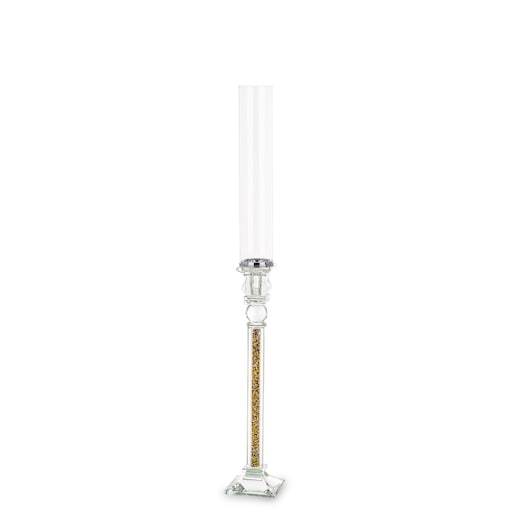 Świecznik szklany na 1 świecę z kloszem 70x9x9 cm RURKA złoty mini