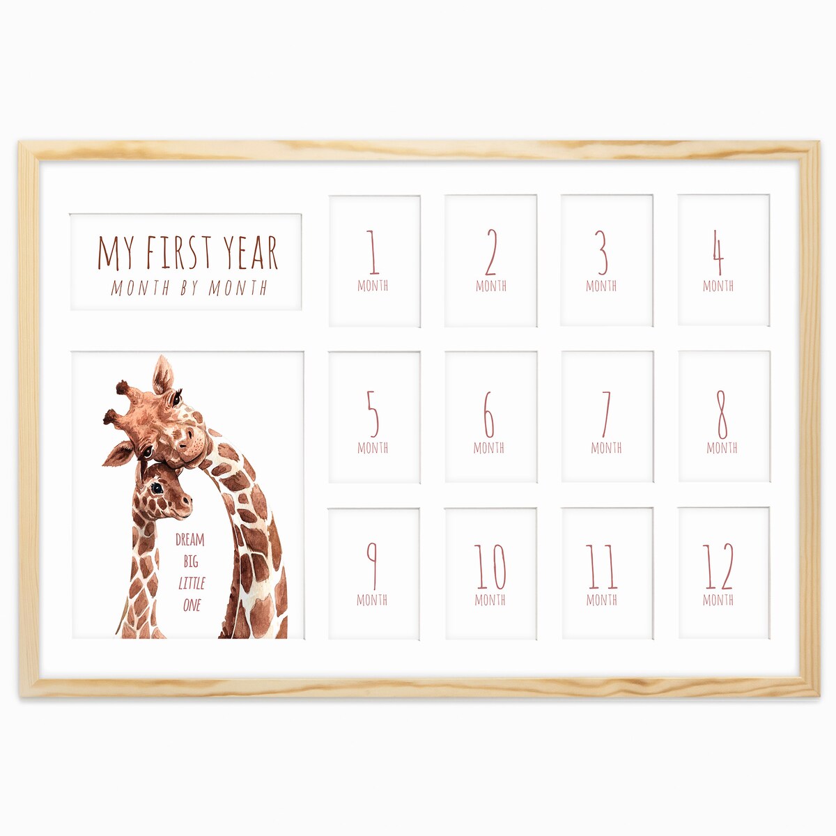 Ramka z drewna PIERWSZY ROCZEK - kolaż na 13 zdjęć My First Year 40x60 cm