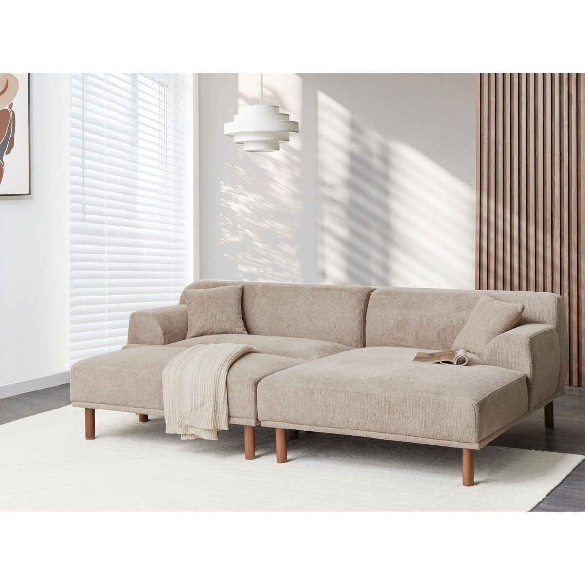 Sofa narożna lewostronna z otomaną HOLT Beżowoszary Lewostronny
