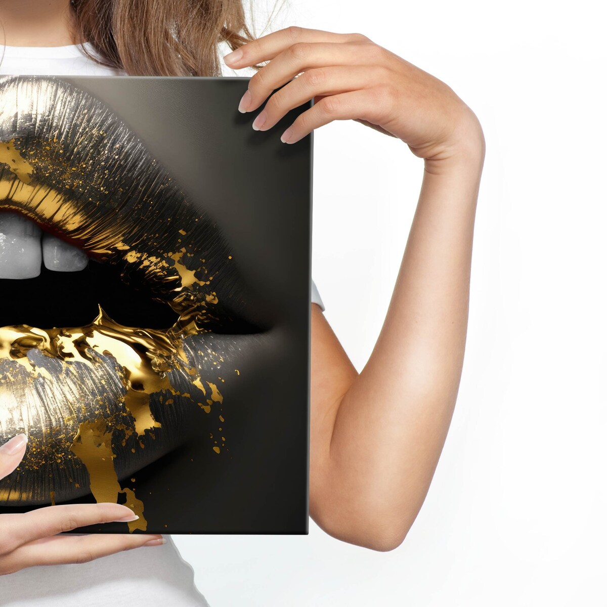 Obraz Ścienny Złoto-Srebrne USTA Efekt 3D 120x80cm