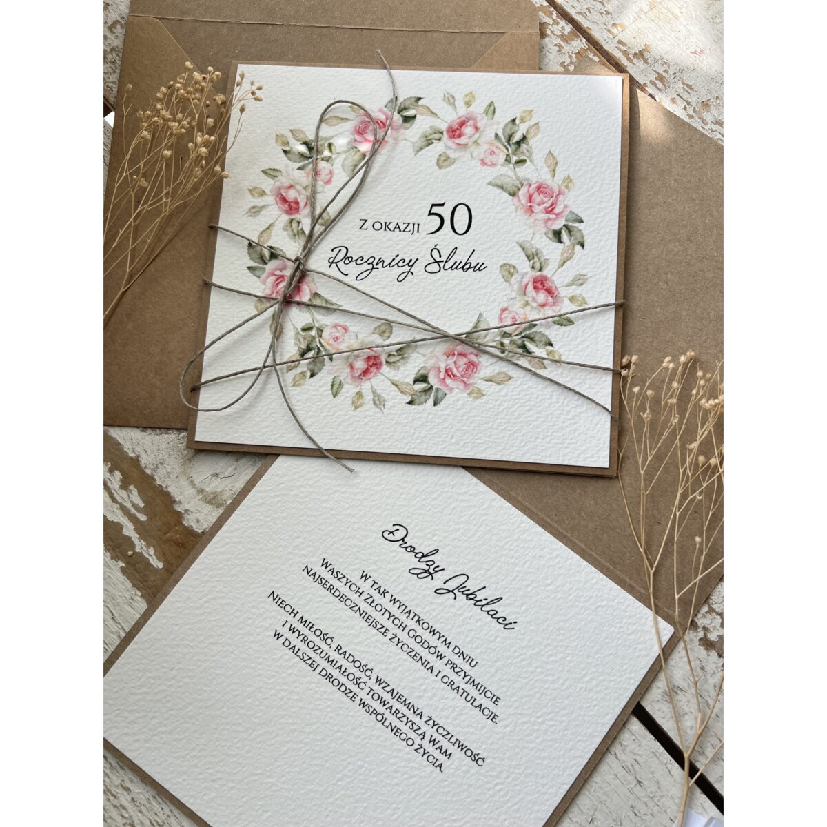 Wyjątkowa ręcznie robiona kartka życzenia z okazji 50. rocznicy ślubu - pięćdziesiąta rocznica ślubu - pomysł na prezent na złote gody