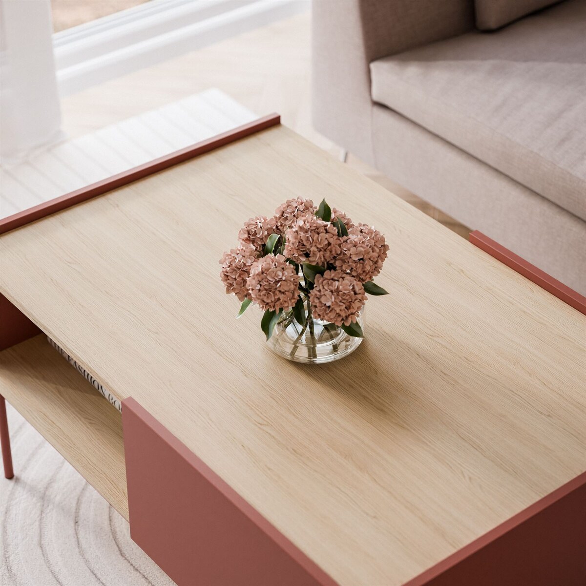 Ława ESSENCE L97 z szufladą ceramic red dąb linea