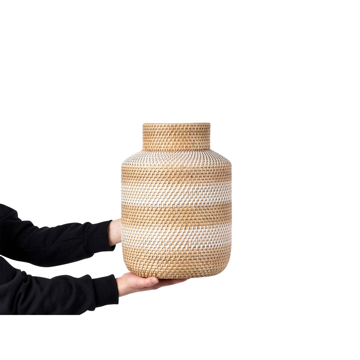 Wazon dekoracyjny rattanowy 36 cm biało-beżowy RENUN