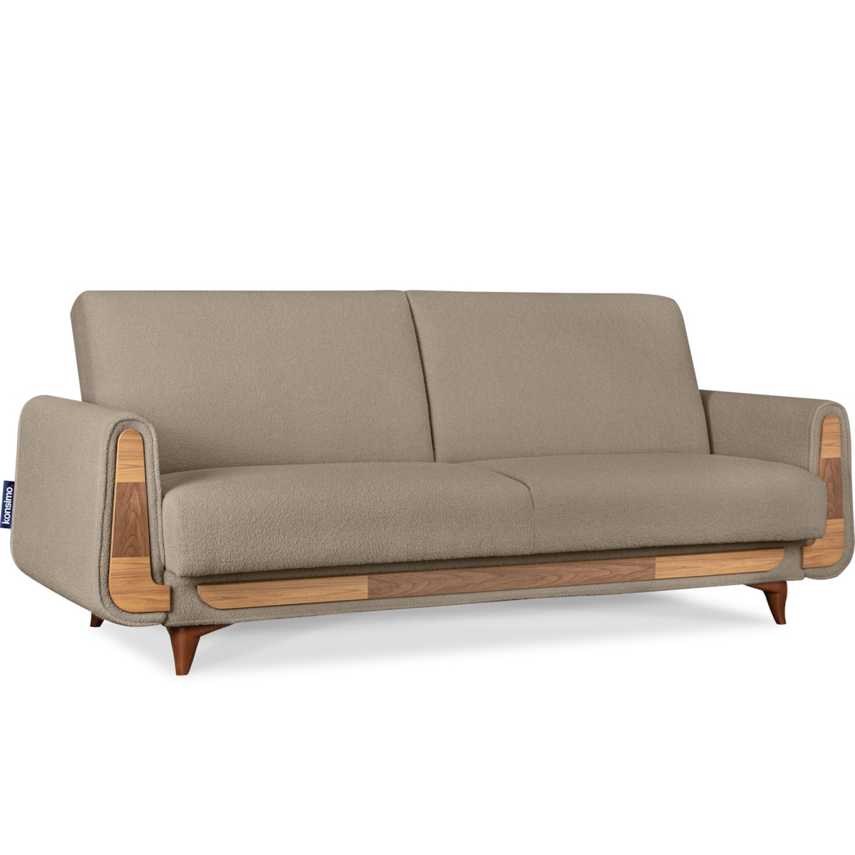 KONSIMO GUSTAVO Sofa trzyosobowa wykonana z ciemnobeżowej tkaniny boucle
