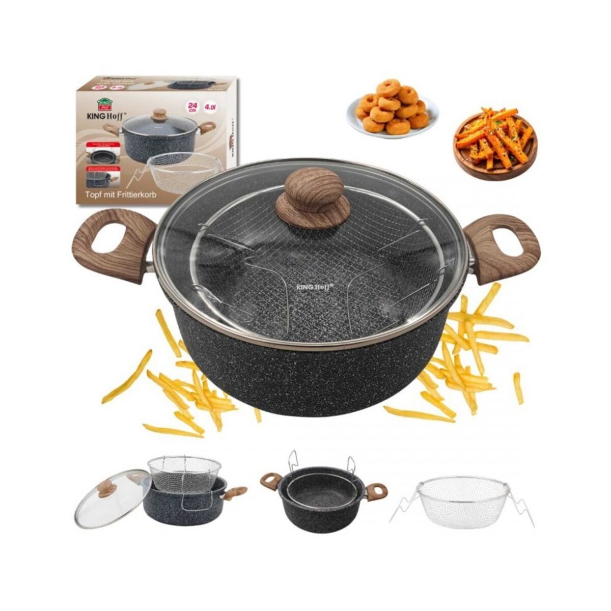 Kinghoff garnek marmurowy z koszem do smażenia 4l 64803