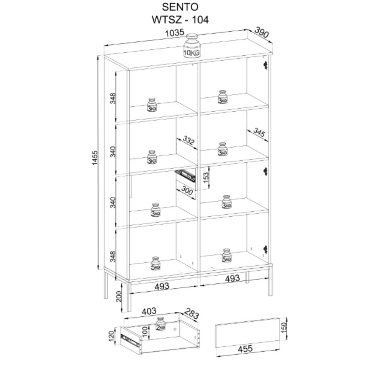 SANTI Wysoka witryna z lamelami w kolorze kaszmir