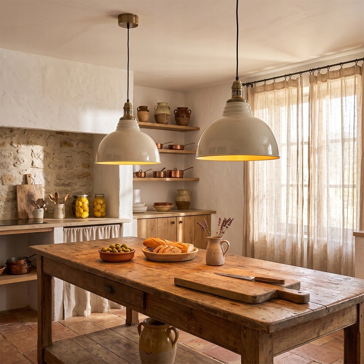 LAMPA SUFITOWA WISZĄCA NAD STÓŁ DUŻA 38cm BEŻOWA LOFT METALOWA DO SALONU