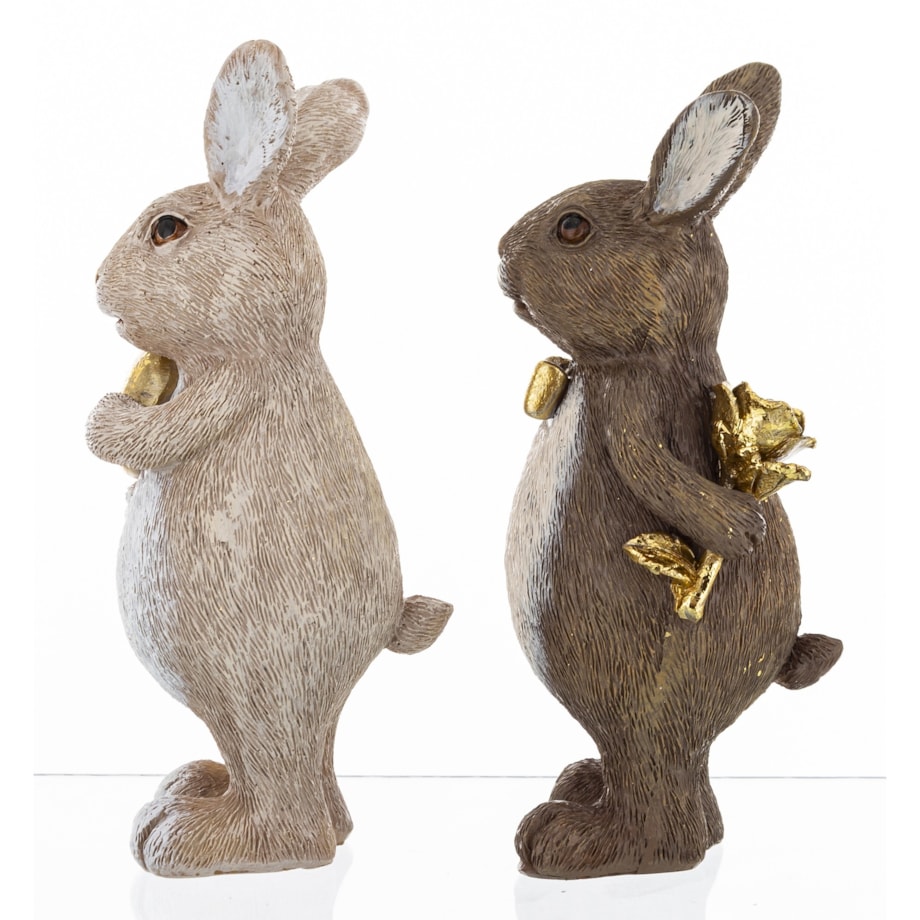 Dekoracja - para króliczków z prezentami 13x5,5x5,5 cm jasno i ciemnoszary