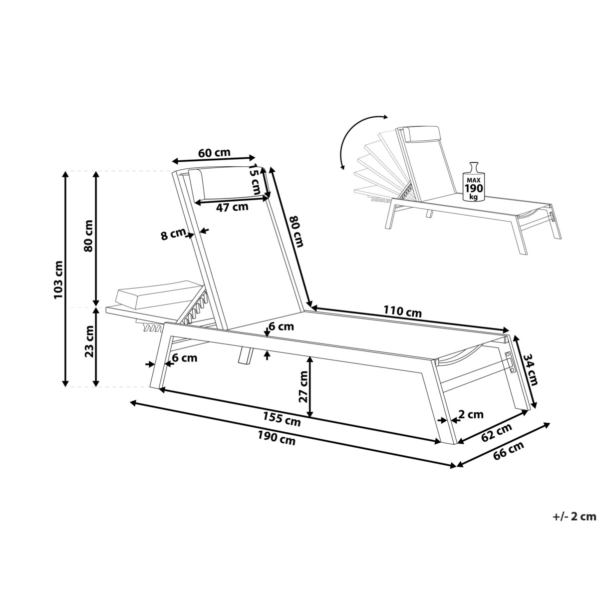 Leżak ogrodowy biały CATANIA II