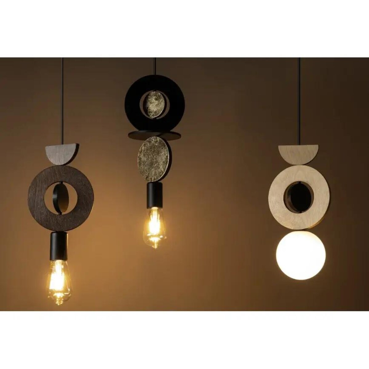 Wisząca drewniana lampa Drops 11174 Nowodvorski japandi okręgi drewniana szklana biała