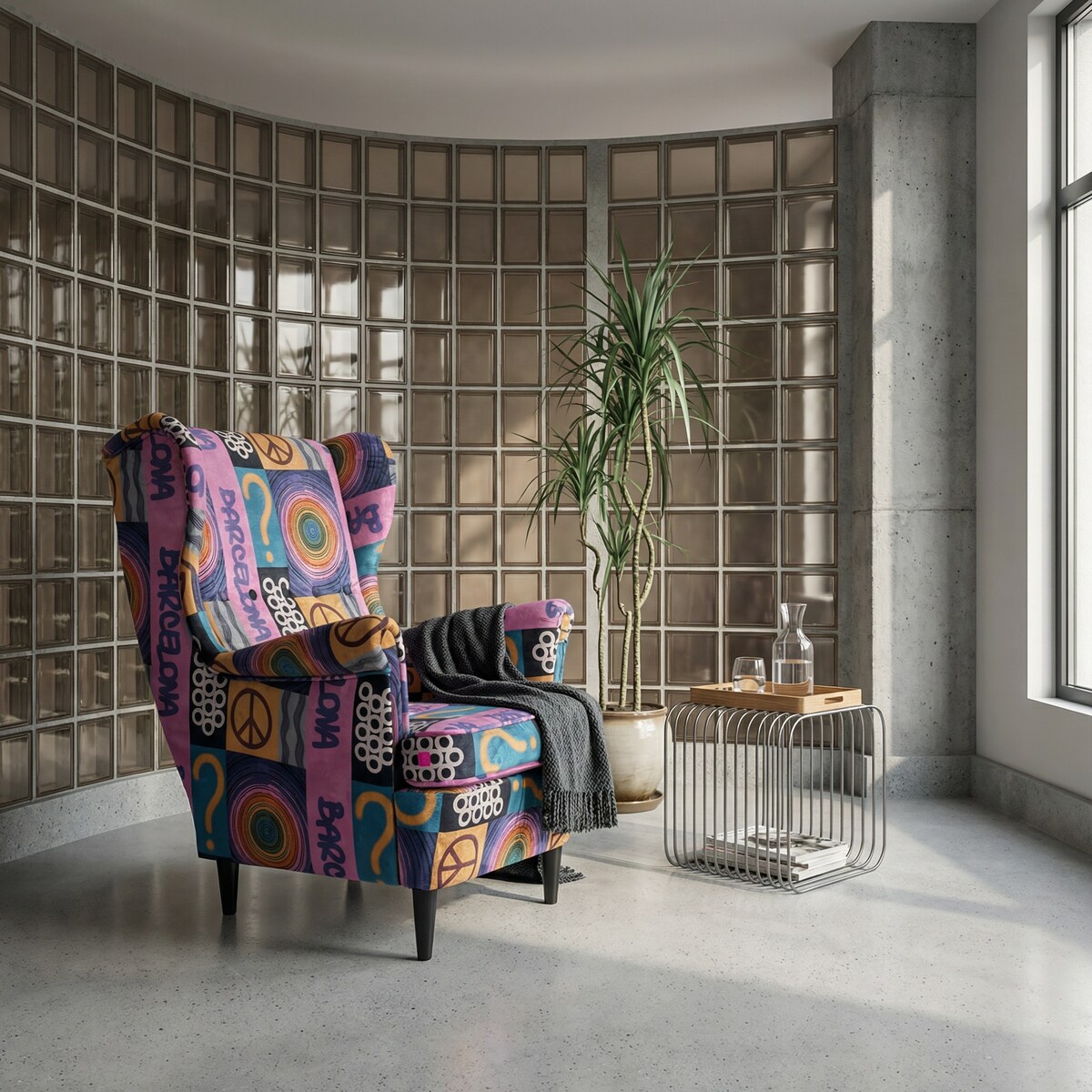 Fotel uszak Barcelona velvet – elegancki fotel wypoczynkowy do salonu i sypialni z autorskim wzorem