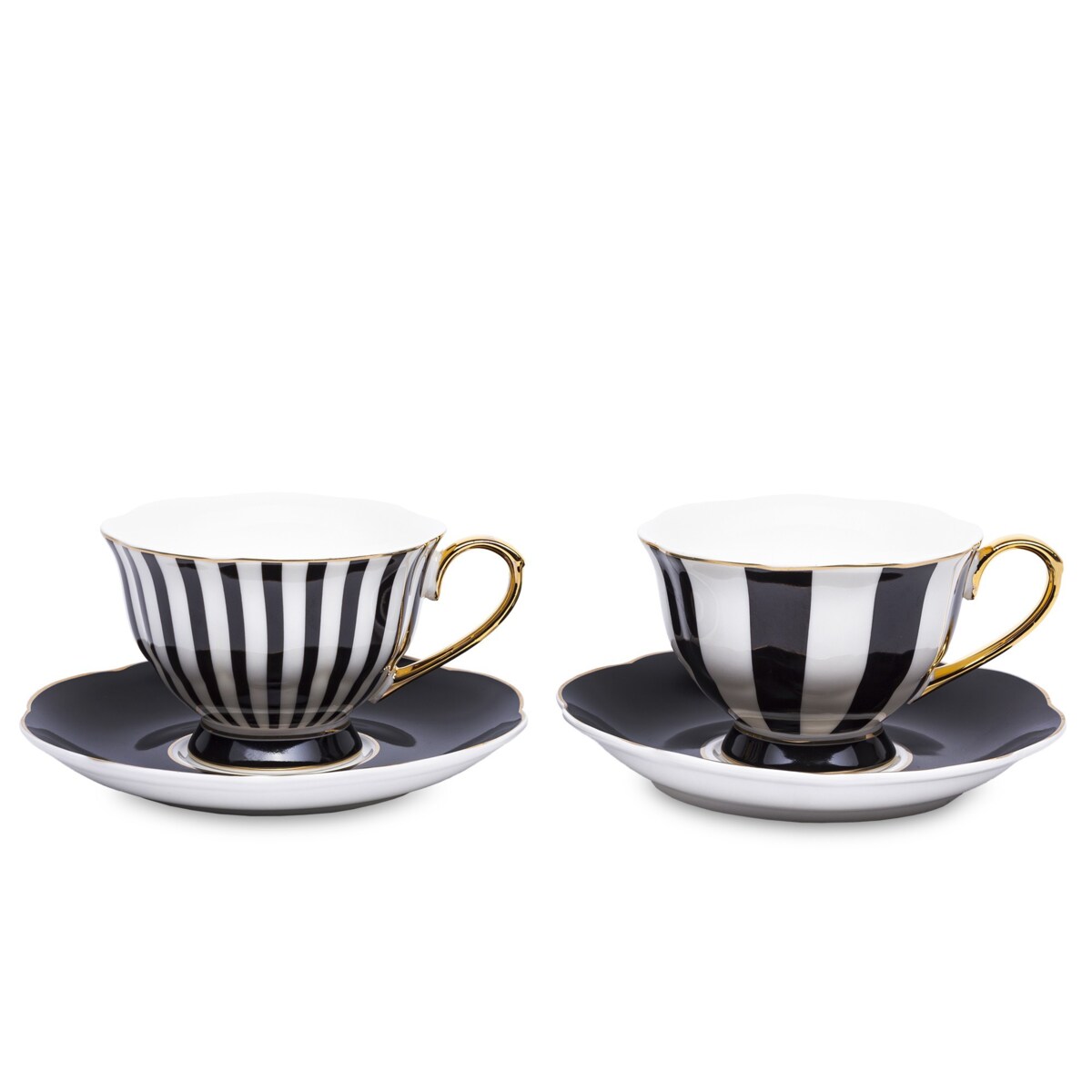 Zestaw - 2 Filiżanki 220 ml ze spodeczkami, w paski w pudełku TASSATTA - czarny