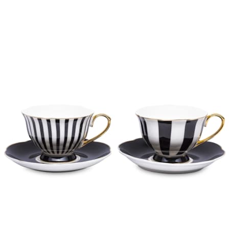 Zestaw - 2 Filiżanki 220 ml ze spodeczkami, w paski w pudełku TASSATTA - czarny