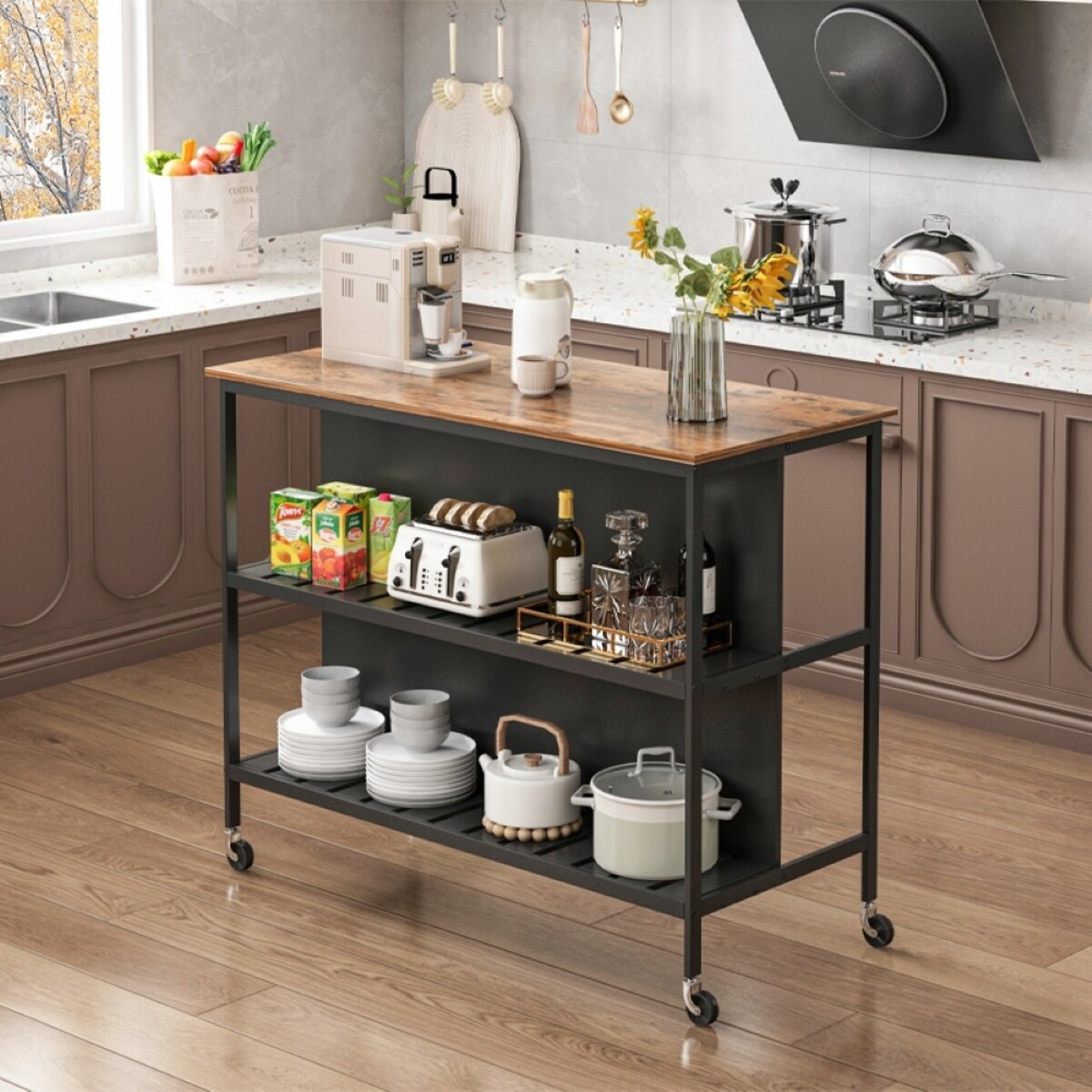 Wyspa kuchenna stół barowy kredens szafka na kółkach 2 półki regał wózek