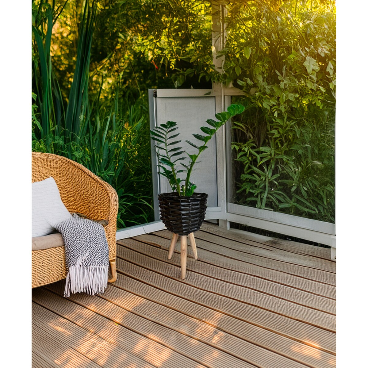 DONICZKA NA NÓŻKACH KWIETNIK CZARNA 34cm do salonu domu drewniana boho