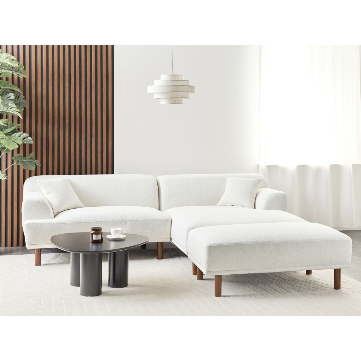 Sofa narożna lewostronna z otomaną HOLT Boucle Biały Lewostronny