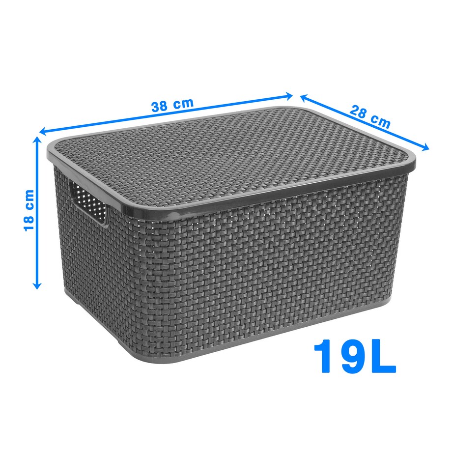 Koszyk Pojemnik Rattanowy Z Pokrywą Na Drobiazgi Kosmetyki Łazienkowy 19L Antracyt