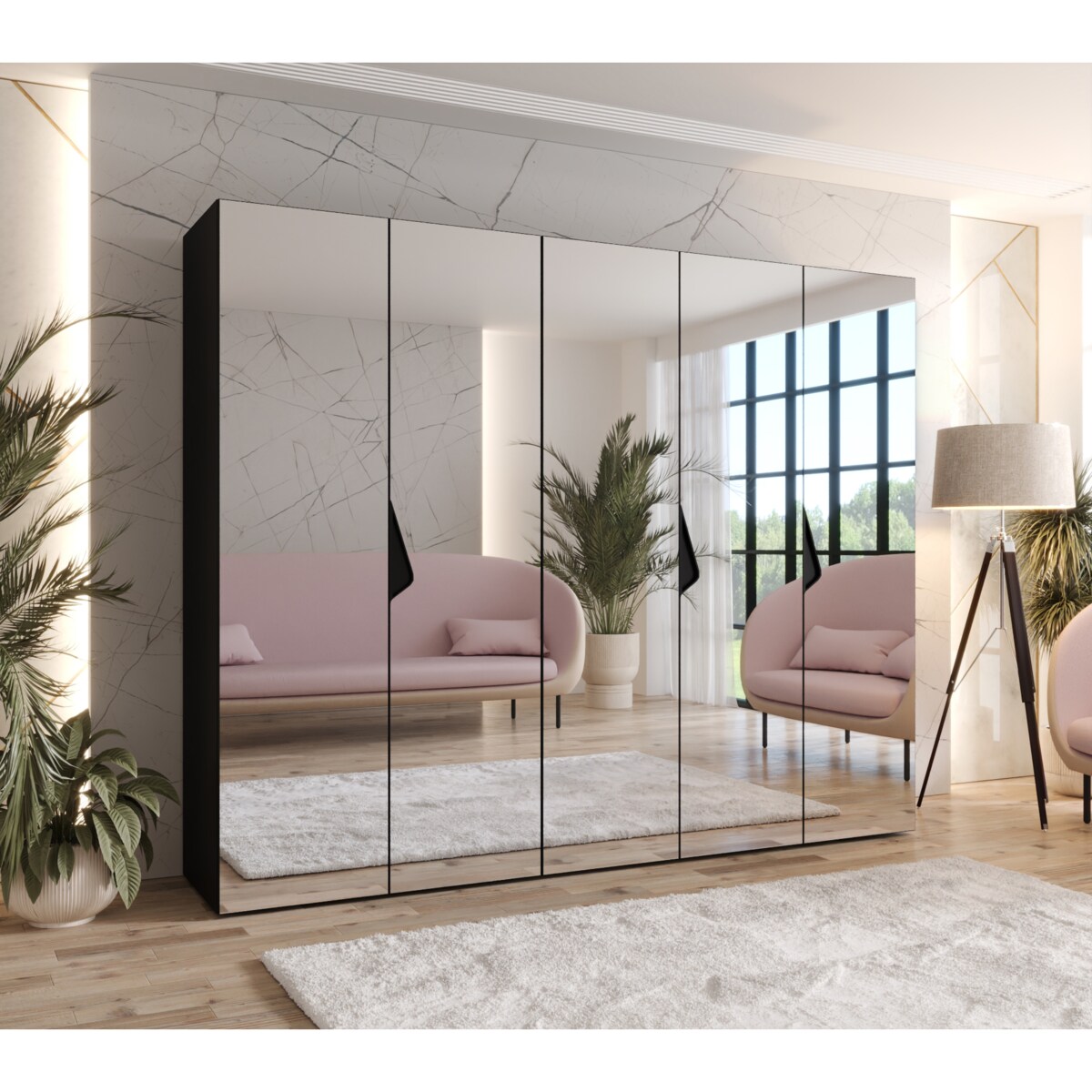 Szafa uchylna z lustrem Sandi 3 250 wys 202 cm Czarny + u Czarny