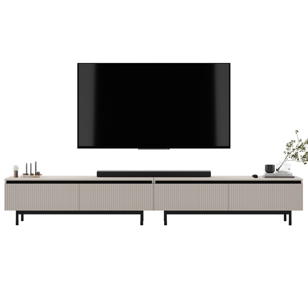 Nowoczesna Szafka RTV Glamour Komoda RTV Kaszmir Mat 280 cm czarne akcenty