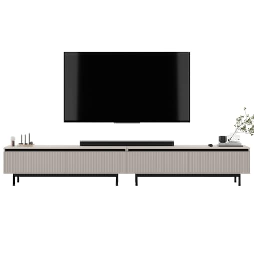 Nowoczesna Szafka RTV Glamour Komoda RTV Kaszmir Mat 280 cm czarne akcenty