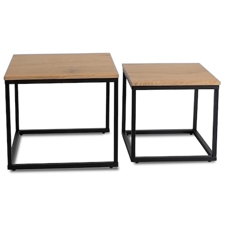 Stolik Kawowy Kwadratowy Zestaw 2w1 Ława Loft Czarny Dąb Złoty CARMI