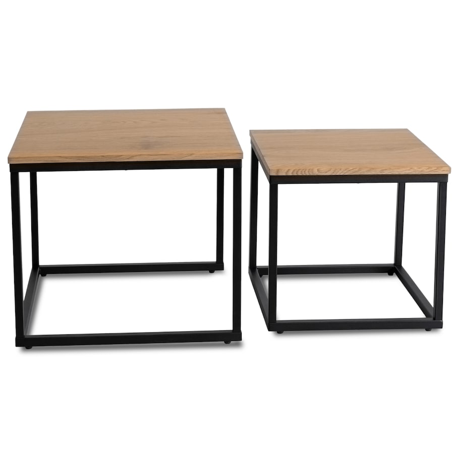 Stolik Kawowy Kwadratowy Zestaw 2w1 Ława Loft Czarny Dąb Złoty CARMI