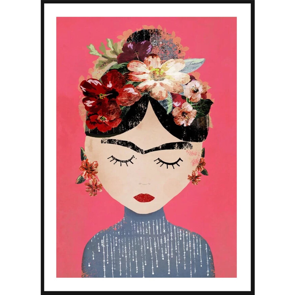 Poster Story, Plakat, Obraz - Frida Kahlo Art na Malinowym Tle, wymiary 30 x 42 cm