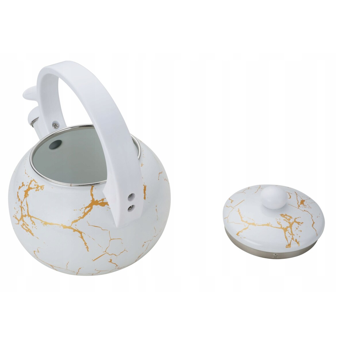 Czajnik Emaliowany Retro 2.2L Z Gwizdkiem - Biały Stal Węglowa Indukcja Gaz