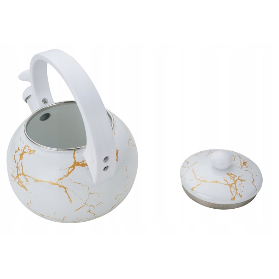 Czajnik Emaliowany Retro 2.2L Z Gwizdkiem - Biały Stal Węglowa Indukcja Gaz