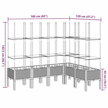 vidaXL Donica ogrodowa z kratką, jasnoszara, 160x120x142,5 cm, PP