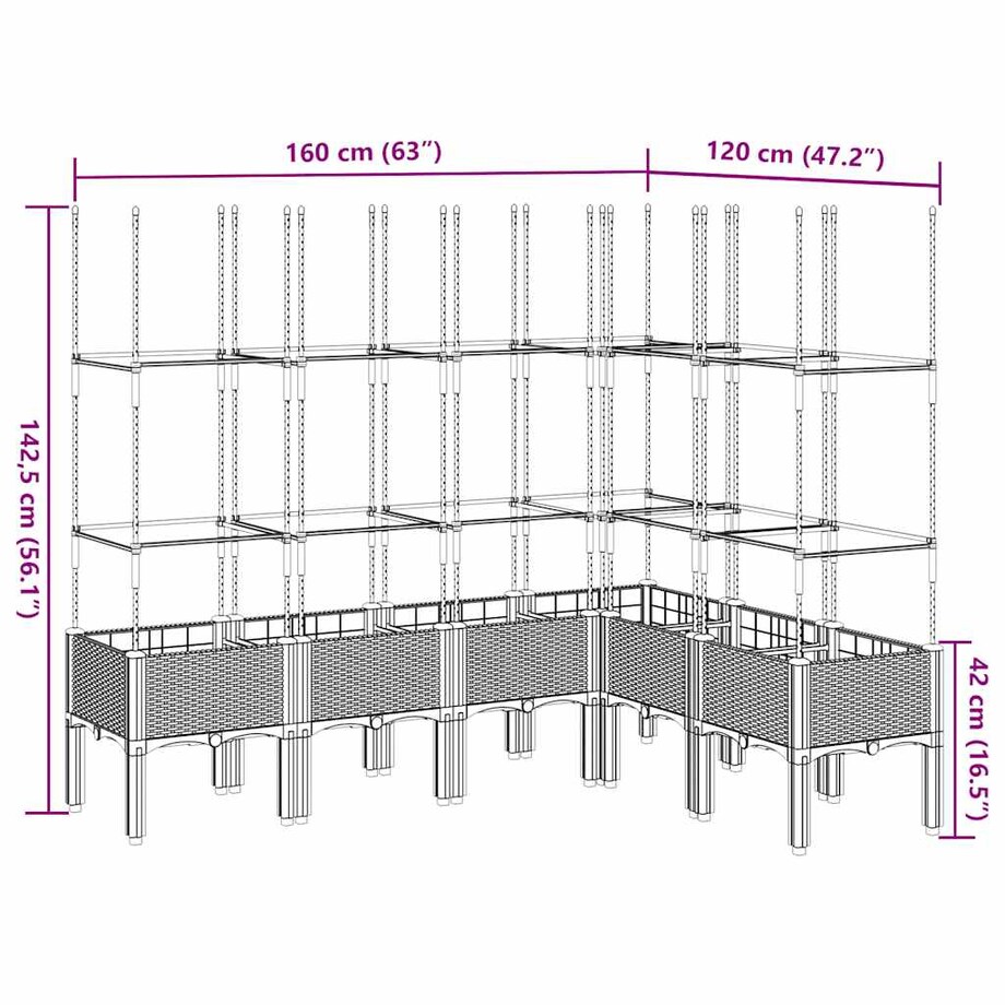 vidaXL Donica ogrodowa z kratką, jasnoszara, 160x120x142,5 cm, PP