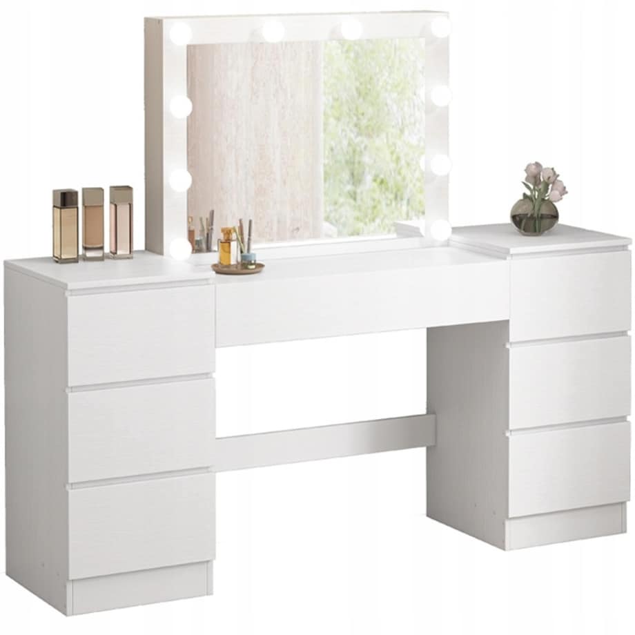 Toaletka z lustrem z szufladami biała do makijażu glamour nowoczesna loft