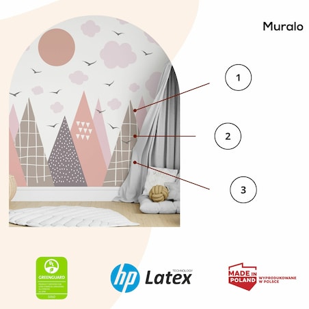 NAKLEJKI NA ŚCIANĘ DLA DZIECI JASNORÓŻOWE GÓRY STYL SKANDYNAWSKI ZESTAW