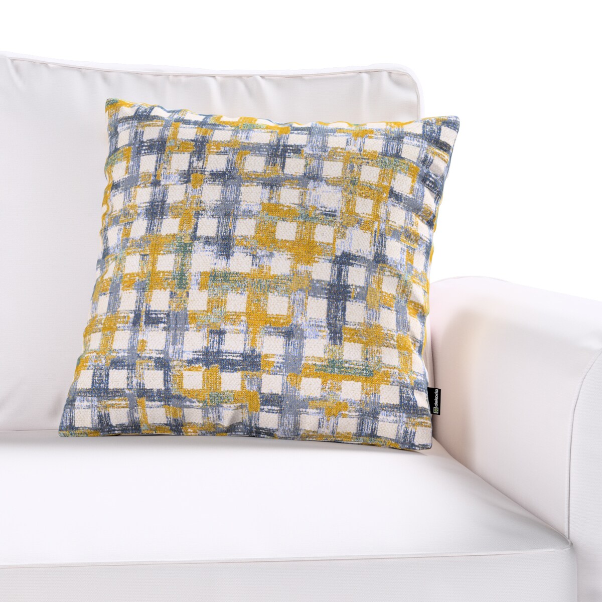 Poszewka Wera na poduszkę 45x45 niebiesko-żółta krata na kremowym tle