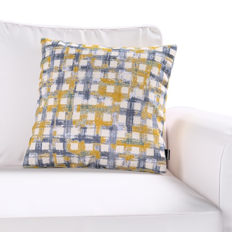 Poszewka Wera na poduszkę 45x45 niebiesko-żółta krata na kremowym tle