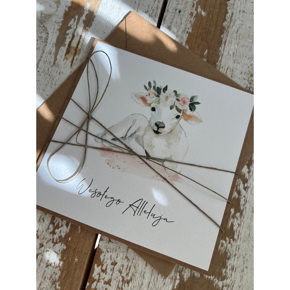 Ręcznie robiona kartka świąteczna wielkanocna na Wielkanoc baranek wielkanocny