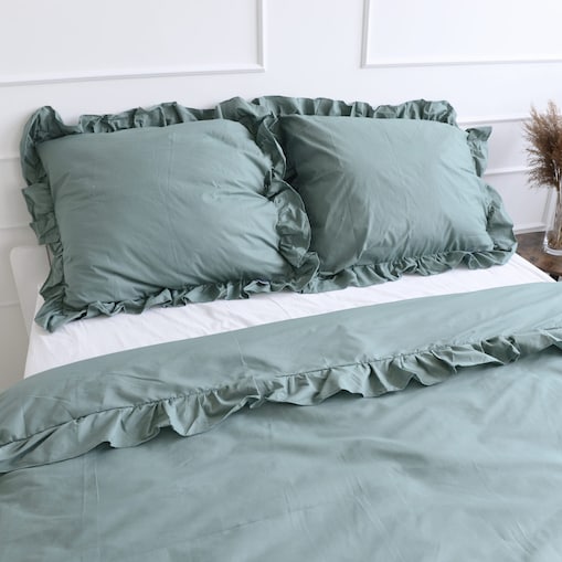 Poszewka Pościel Na Poduszkę Z Ozdobną Falbanką Boho Zieleń 70X80 Cm