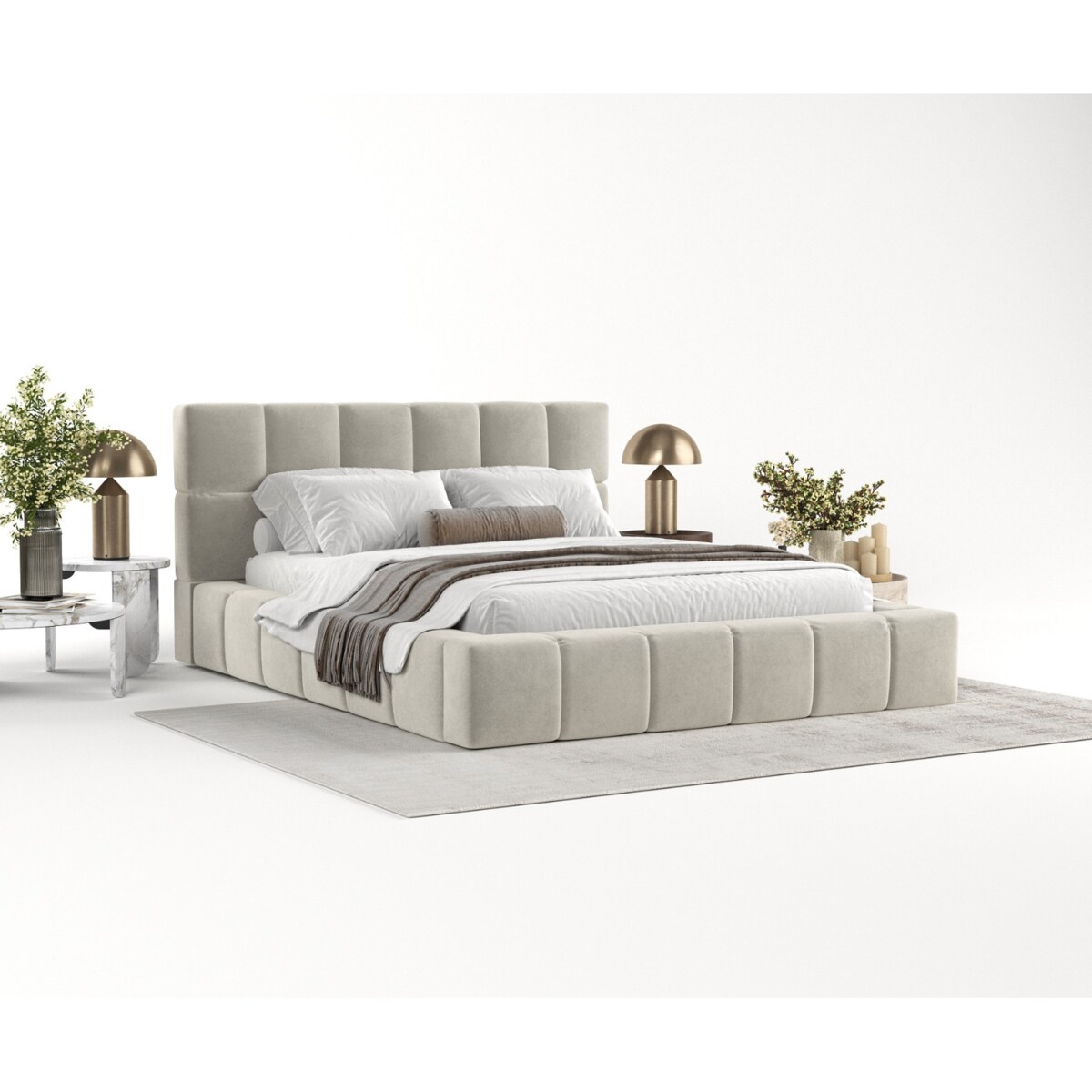 Łóżko tapicerowane PAROS 180x200 z pojemnikiem, Jasny Beż, tkanina Terra NW 06