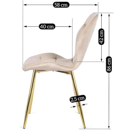 Krzesło Do Salonu Jadalni Ze Złotymi Nogami Welurowe Velvet Kremowe LUCKY