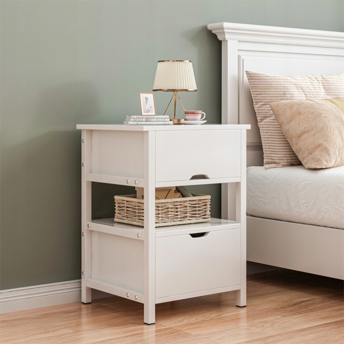 Szafka nocna biała z 2 szufladami nowoczesna loft stolik do sypialni 45 cm