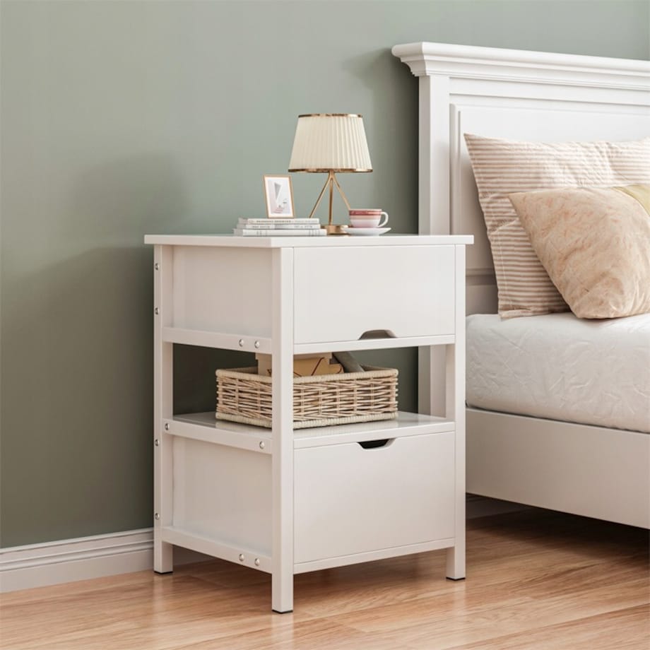 Szafka nocna biała z 2 szufladami nowoczesna loft stolik do sypialni 45 cm